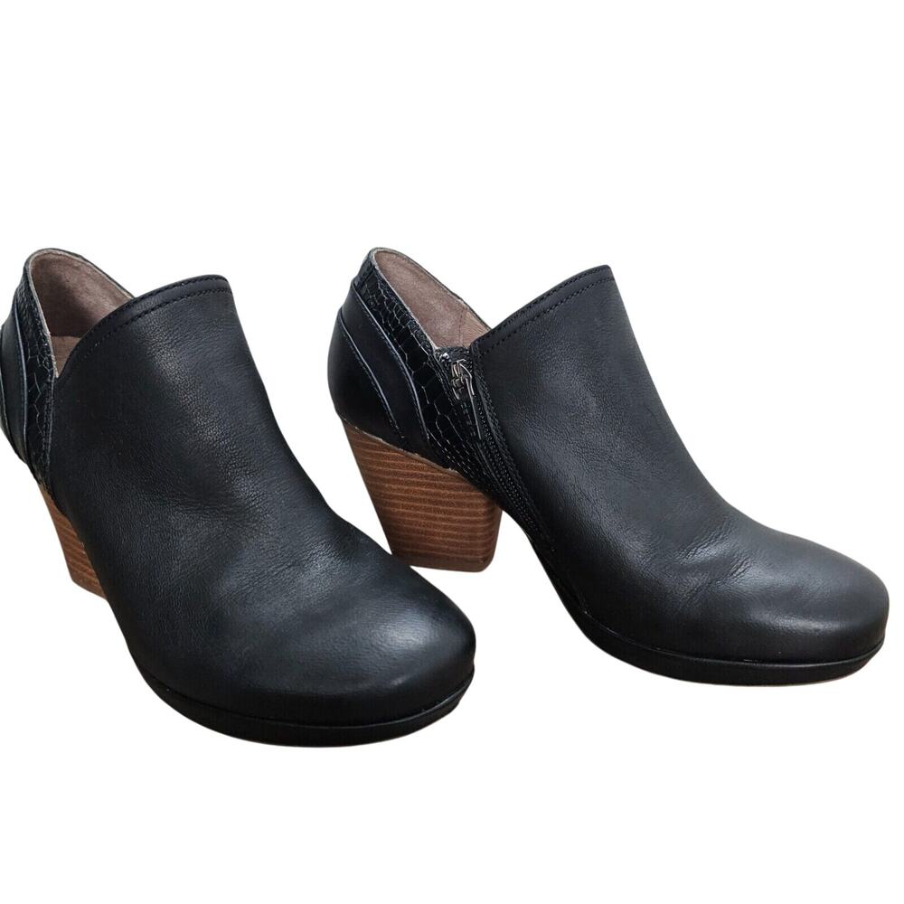 Dansko Women's Size EUR 38 US 7.5-8 Black Leather Marcia 3" Booties Clogs